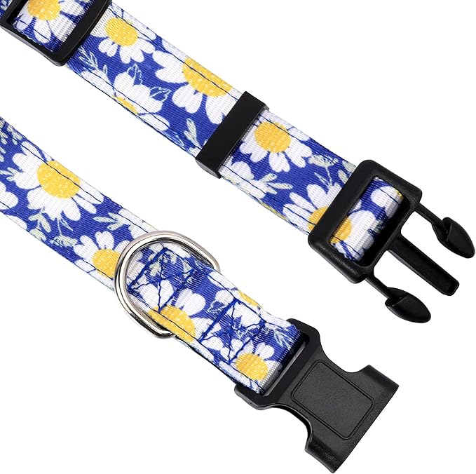 Reflective Dog Collar, Adjustable Neoprene Padded,Small Daisies Blue,M | Breathable Nylon for Medium Dogs,Tear-Resistant Webbing,Chafe‑Free on Walks and Hikes,Metal D-Ring,Night Safety - Image 3