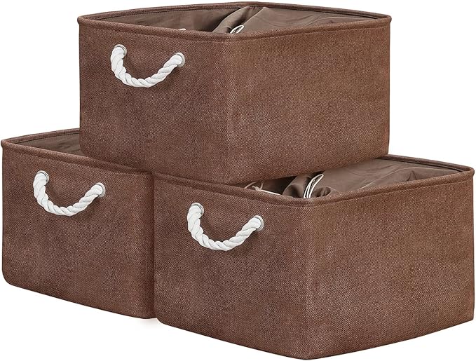 TheWarmHome Organization and Storage Basket for Organizing - 17x14x10 inch 3 Pack Fabric Storage Cubes, Collapsible Storage Bins for Shelves Closet Organizer Toy Gift Cloth (Brown) by TheWarmHome