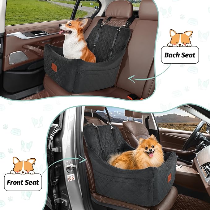 Lealchum Dog car seat for Medium Dogs,Easy to Install with Adjustable Straps,Anti Slip Bottom pet car Bed,Fully Detachable and Washable pet Travel Bed (Black, Medium) - Image 6