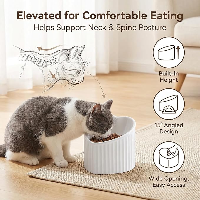 Dark Green Ceramic Raised Cat Bowls, Tilted Elevated Food or Water Bowls, Stress Free, Backflow Prevention, Dishwasher and Microwave Safe, Lead & Cadmium Free - Image 3