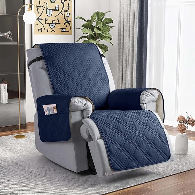 TAOCOCO 100% Waterproof Recliner Chair Covers, Non Slip Recliner Covers for Recliner Chair with Pocket, Washable Reclining Chair Cover Furniture Protector for Kids,Dogs(22'', Navy Blue) - Image 8