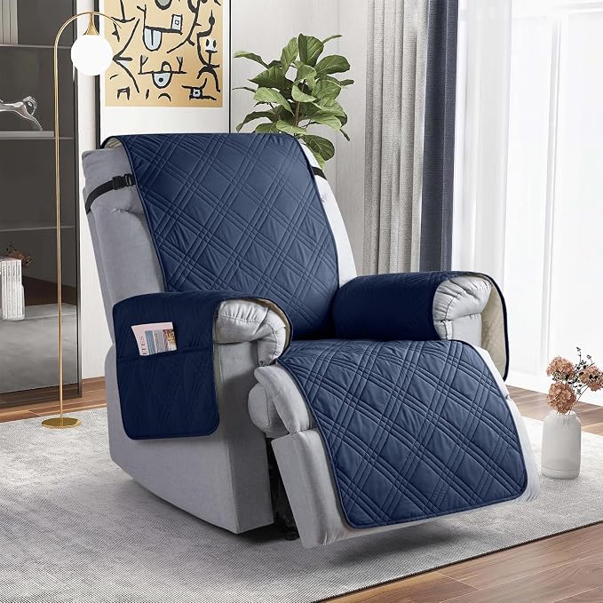 TAOCOCO 100% Waterproof Recliner Chair Covers, Non Slip Recliner Covers for Recliner Chair with Pocket, Washable Reclining Chair Cover Furniture Protector for Kids,Dogs(25'', Navy Blue) - Image 8