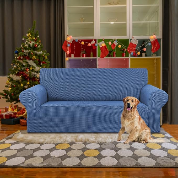 KEKUOU Stretch Loveseat Couch Cover, 2 Cushion Couch Slipcover,Riverside | 1-Piece Washable Sofa Cover Pet Friendly (55"-78") Furniture Protector Soft Jacquard, Elastic Bottom for Dogs & Kids - Image 2