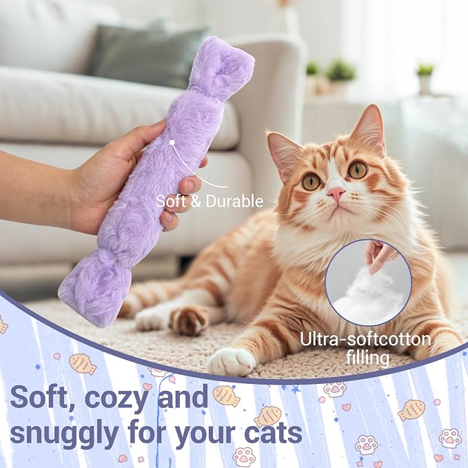 3 Pack Catnip Pillow Toys for Indoor Cats, Soft Plush Cat Toys with Pastel Macaron Colors, Interactive Catnip Toys for Biting, Cuddling and Play, Cute Kitty Toys - Image 4