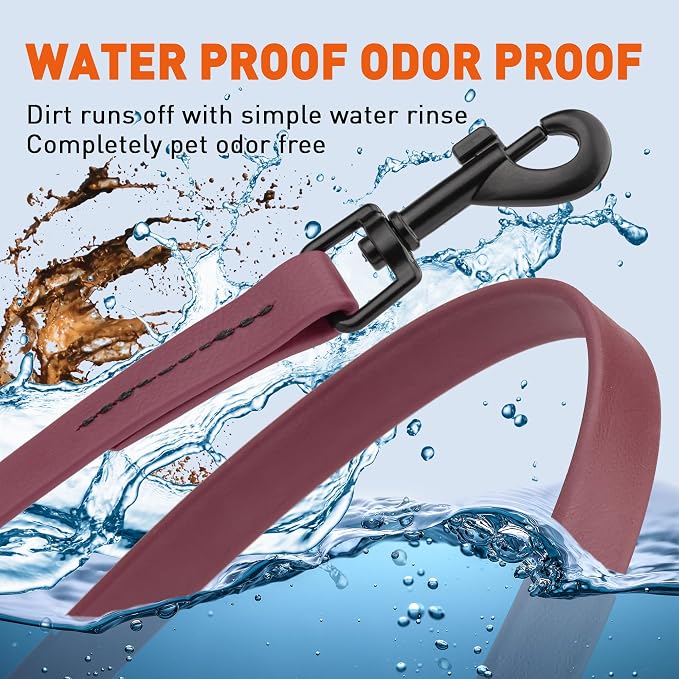 Dogline Biothane Waterproof Dog Leash Strong Coated Nylon Webbing with Black Hardware Odor-Proof Easy to Clean High Performance for Small or Large Dogs Made in USA 4 or 6 ft Lead, Merlot Burgundy - Image 6