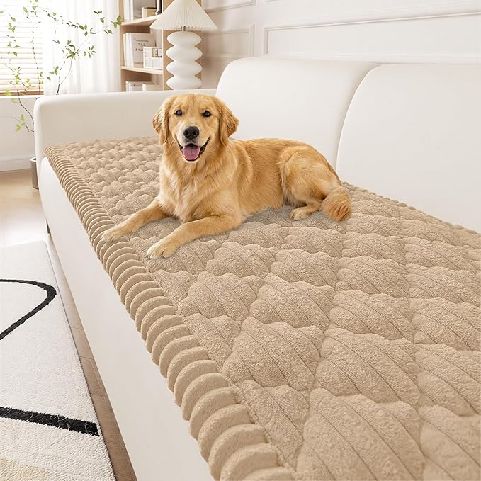 Smiry Couch Cover for Dogs Washable, Non Slip Fuzzy Pet Sofa Protector | Soft Thick Furniture Cover for Sofa, Loveseat and Sectional, Scratch & Pet Hair Resistant (Khaki, 27.6" x 70.9") by Smiry