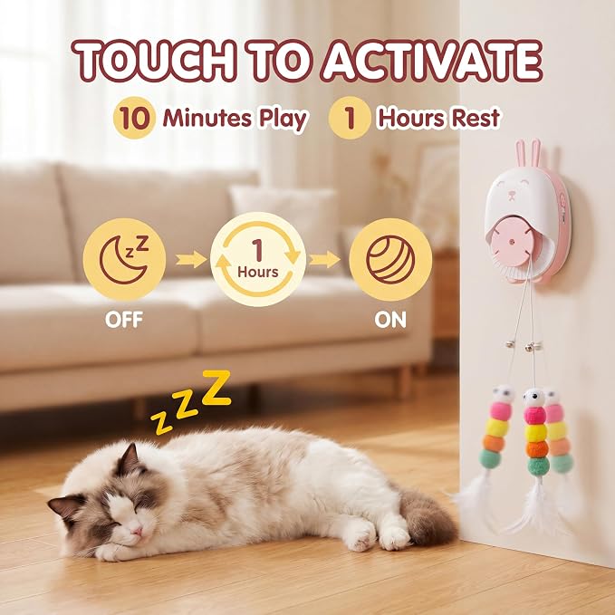 Interactive Cat Toys for Indoor Cats, USB Rechargeable Electric Teaser with Clip, Automatic Cat Toys to Self Play Enrichment Toy for Bored Kittens & Adult Cats (Pink) - Image 5