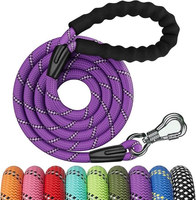 NTR 8FT Heavy Duty Dog Leash with Swivel Lockable Hook and Comfortable Padded Handle, Purple Rope Dog Leash for Small Medium Large Dogs Training, Playing, Camping, or Backyard by NTR