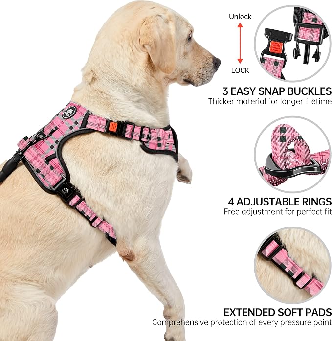 NESTROAD No Pull Dog Harness with Leash, Reflective No Choke Pet Vest Harness,Adjustable Soft Padded Dog Harness with Easy Control Handle for Small Dogs(Checkered Pink,Small) - Image 4