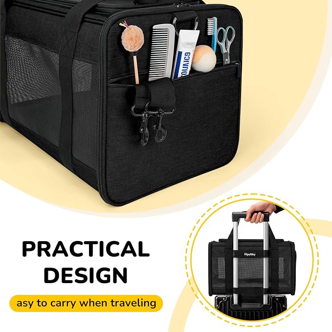 Hipubby Cat Carrier Dog Carrier for Pets Up to 16 Lbs, Soft-Sided Pet Travel Carrier for Cats and Small Dogs, Airline Approved Pet Carrying Case with Shoulder Strap & Removable Mat - Black - Image 5