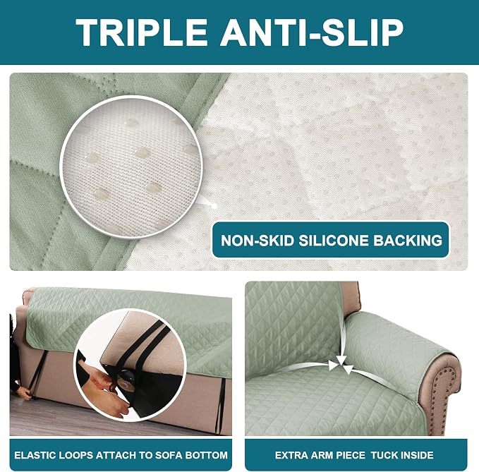 Turquoize 100% Waterproof Sofa Covers Chair Cover Slipcover Couch Protector Triple Non-Slip Sofa Slipcover for 1 Cushion Furniture Protector for Pets, Kids,Dog (Chair 23", Sage) - Image 4