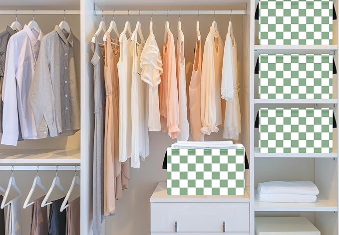 MAIZMZ Sage Checkered Storage Basket Baby Toys Organizer Bins Decorative Gifts Bakset Waterproof Nursery Hamper Women Storage Cube Kids Laundry Basket for Home/Dorm/Kitchen/Pet/Office/Closet/Shelf/ - Image 7