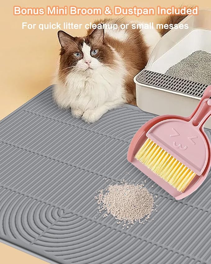 Extra Large Cat Litter Mat XL, 47" x 35", Silicone Waterproof | Traps litter, Easy to clean, Vacuum & wipe off, Waterproof backing, Non-slip design, Soft on paws - Image 6