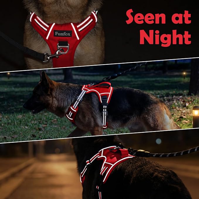 Dog Harness No Pull, Adjustable Pet Vest Harness, Super Soft Material with Vertical Handle Easy Control, Reflective Night Walking, 2 Leash Clips for XLarge Dogs, Red, XL - Image 8