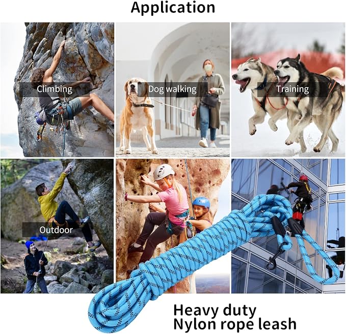 Long Dog Leash for Training 15Ft-Reflective Nylon Rope with Swivel Hook-Recall Agility Lead for Large Small Medium Dogs Outside Walking Hiking-Sky Blue Diam 1/2" - Image 2