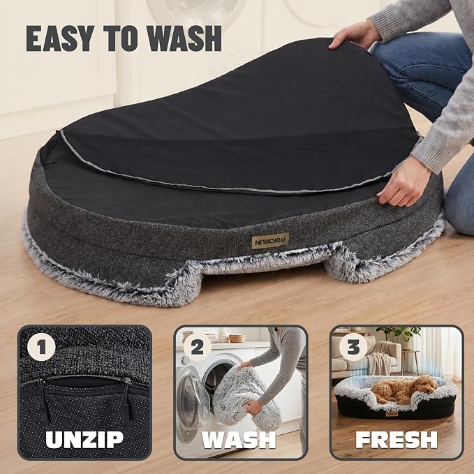Miorun Fluffy Orthopedic Dog Beds Large Sized Dog, 40" Bolster Sofa Bed | Soft plush faux fur,lowered entry,washable cover,waterproof liner,claming dog couch for x-large dogs,supportive bolster - Image 8