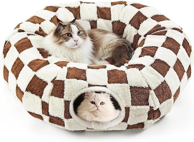 Cat Tunnel Bed with Washable Cushion for Indoor Cat, Donut Cave Tube Toys for Kitten Puppy Rabbit, Brown by Unknown