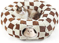 Cat Tunnel Bed with Washable Cushion for Indoor Cat, Donut Cave Tube Toys for Kitten Puppy Rabbit, Brown by Unknown