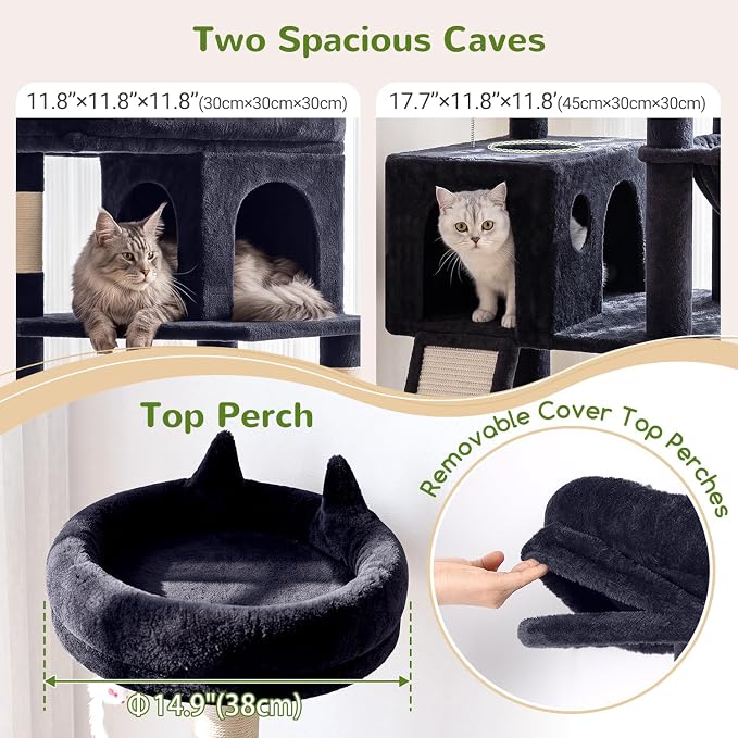 Globlazer Heavy Duty Cat Trees for Large Cats, Sturdy 72in Maine Coon Cat Tree for Large Cats 20 lbs+ Heavy Duty Cat Tower for Adult Biggest Cat with 6 Scratching Posts, Hammock, S72, Smoky Gray - Image 4