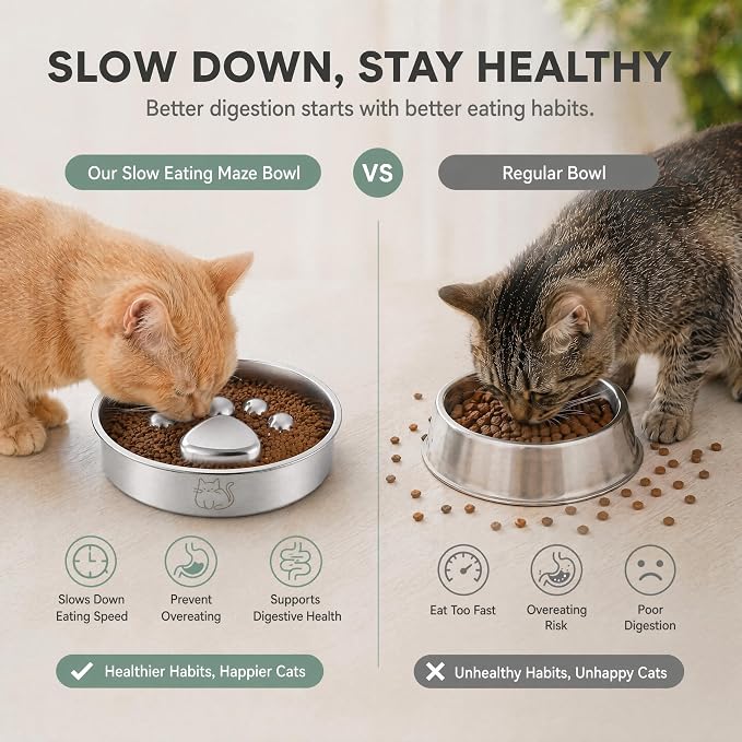 Stainless Steel 2‑in‑1 Double‑Sided Slow Feeder Bowl | 2 Cups Capacity, Non‑Slip Dish for Fast Eaters, Anti‑Gulping Pet Bowl for Small Medium Dogs & Cats, Dishwasher Safe - Image 7