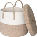 15”x13” Large Storage Basket with Lid, Blanket Basket Living Room, Woven Cotton Rope Baskets for Storage, Kids Toy Storage Bin, Tall Wicker Laundry Basket, Blankets Pillows Organizer Holder by HONCESTA