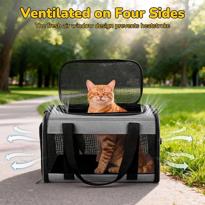 Hipubby Cat Carrier Dog Carrier for Pets Up to 16 Lbs, Soft-Sided Pet Travel Carrier for Cats and Small Dogs, Airline Approved Pet Carrying Case with Shoulder Strap & Removable Mat - Grey - Image 6