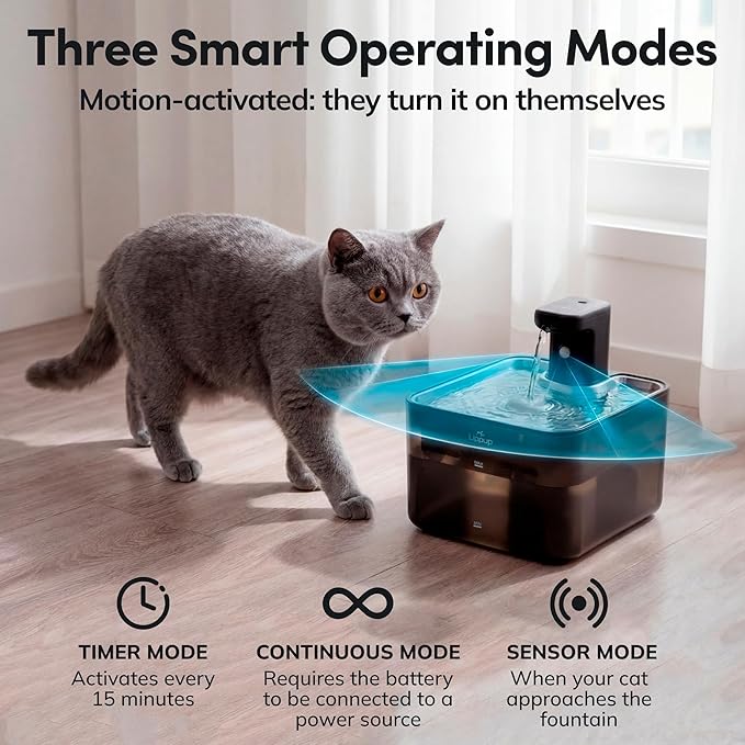 Cat Water Fountain Cordless, 88oz/2.6L Wireless Pet Water Fountain for Cats Indoor, Battery Operated Cat Drinking Fountain with Motion Sensor, Ultra Quiet Pump, BPA-Free, Black - Image 4