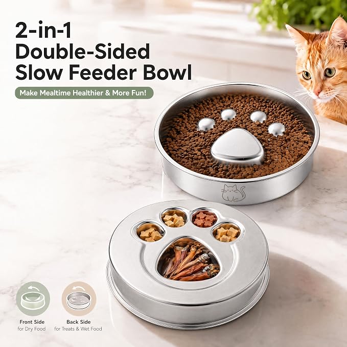 Stainless Steel 2‑in‑1 Double‑Sided Slow Feeder Bowl | 2 Cups Capacity, Non‑Slip Dish for Fast Eaters, Anti‑Gulping Pet Bowl for Small Medium Dogs & Cats, Dishwasher Safe - Image 6