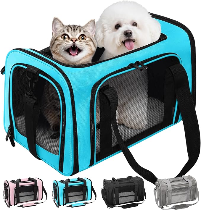 Soft-Sided Cat Carrier 18x11x11 in Expandable Travel Pet Bag 15LBS | For Cats and Small Dogs with Anti-Scratch Mesh Washable Mat Collapsible Escape-Proof Airline Approved with Shoulder Strap by Lowiparr