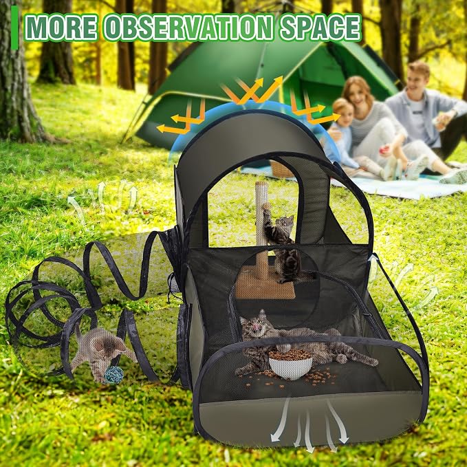 Tailtastic Indoor/Outdoor Cat Playpen with Surround Tunnel 2 Zones Green | escape-proof enclosed enslosure,lightweight foldable for travel, ideal for indoor cats, multi-cat homes & birthing - Image 6