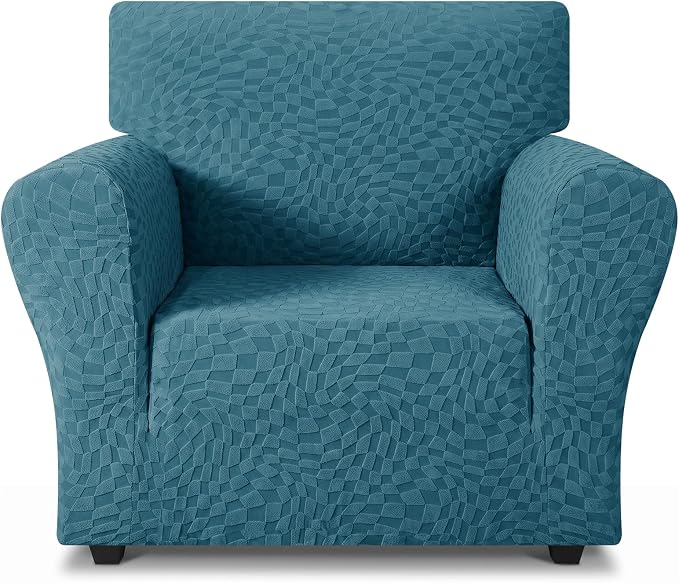 ZNSAYOTX 1 Piece Stretch Chair Cover with Arms (34"-44"), New Plaid Armchair Cover with Elastic Band for Living Room, Ultimate Soft Cozy Washable Chair Slipcover Form Fit Protector, Teal by ZNSAYOTX