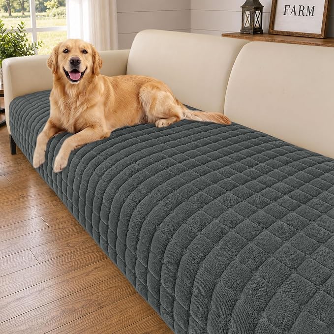 Smiry Velvet Couch Cover for Dogs, Non Slip Soft Sofa Protector for Pets | Washable Sofa Cover for Cats, Cozy Furniture Protector Against Pet Hair, Scratches, Fits Sectional Sofa(Dark Grey, 36"x88") by Smiry