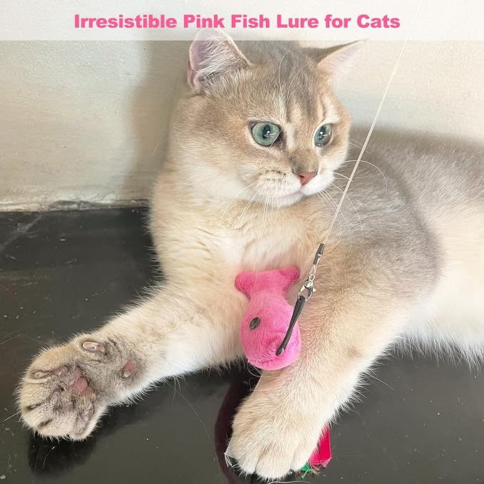 Cat Toys Catnip, 5PCS Floppy Fish Cat Toy Filled Soft Plush, Pink Flopping Fish Chew Kitten Toys, Catnip Wand Toy Attachment with Ribbons, Interactive Cat Toys for Indoor Cats Kitten Play Chew - Image 7