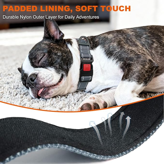 Taglory Reflective Small Dog Collar, Comfortable for Safe Night Walks, Grey | Night-Walk Visibility, Soft Neck Cushioning, Adjustable 10-16 in, Locking Buckle, D-Ring for Leash and ID Tags - Image 4