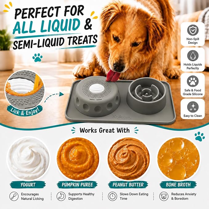 2 in 1 Silicone Slow Feeder Dog Bowl & Lick Bowl,Pet Feeding Bowl | Food Grade Silicone for Slow Eating, Anxiety Relief & Mental Stimulation, Non-Slip Dog and Cat Bowl - Image 6