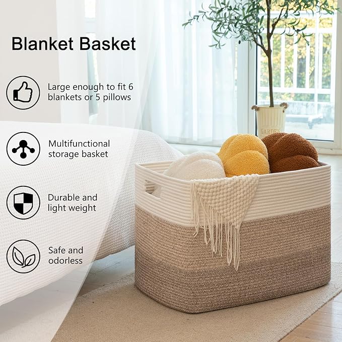 OIAHOMY Blanket Basket Laundry Basket Dog Toy Basket 108L Gradient Brown | Large Storage Basket,Baby Basket,Toy Storage,Woven Rope Basket for Blankets,Blanket Storage for Living Room - Image 6