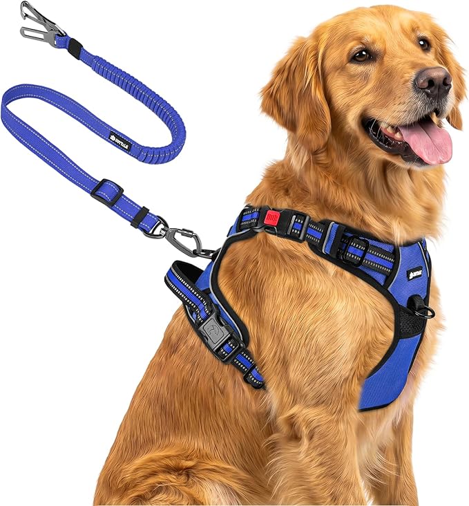 Joytale No Pull Dog Harness & Seat Belt, Easy On 3-Buckle, XL, Navy Blue | Front Clip Reduces Pulling, Escape-Resistant Design, Adjustable Fit, Soft Padding for Comfort, Secure Tether for Safer Travel by Joytale