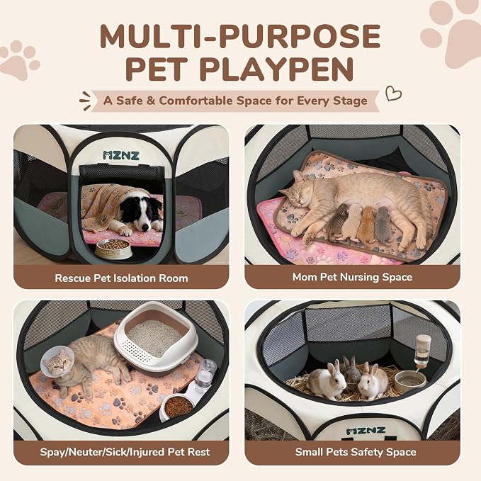 Dog Cat Small Animal Puppy Playpen Crate with 2 Blankets, Large, Grey | Portable Pop Up Pet Cage Enclosure Tent Kennel Indoor Outdoor with Carrying Case, No Assembly, Camping Use - Image 3