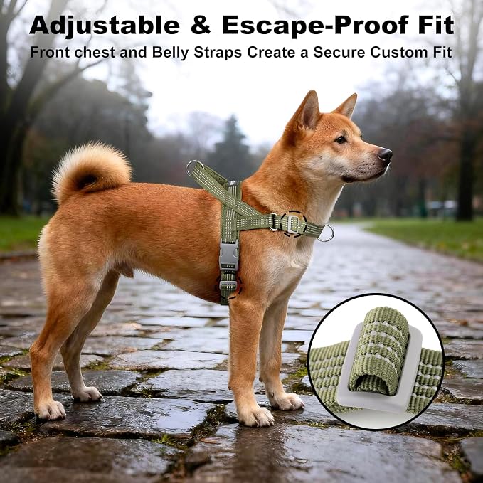 No Pull Dog Harness with Handle, Adjustable Soft Mesh Padded Vest | Reflective Walking Harness with Front Clip for Small Medium Large Dogs, Quick Fit No Escape for Training, Ranger Green, M - Image 5