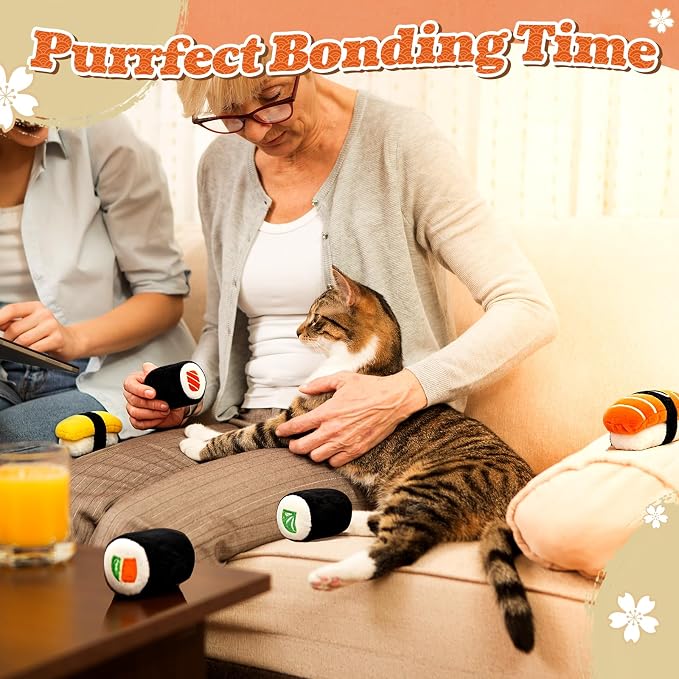 CiyvoLyeen Plush Sushi Catnip Toys for Indoor Cats 6 Pack | Sushi Cat Chew Toys, Boredom Relief, Interactive Play, Soft Durable Plush with Catnip, Funny Gift for Cat Lovers & Kitten - Image 5