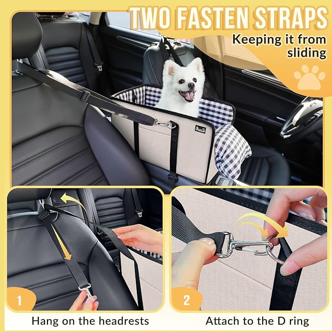 SlowTon Console Dog Car Seat, Dog Booster Seat for Small Dogs Under 11lbs | Portable, Safety Features for Anti-Collapse, Hard Bootm for Excellent Support, with Washable Cushion Built in Seat Belt - Image 3