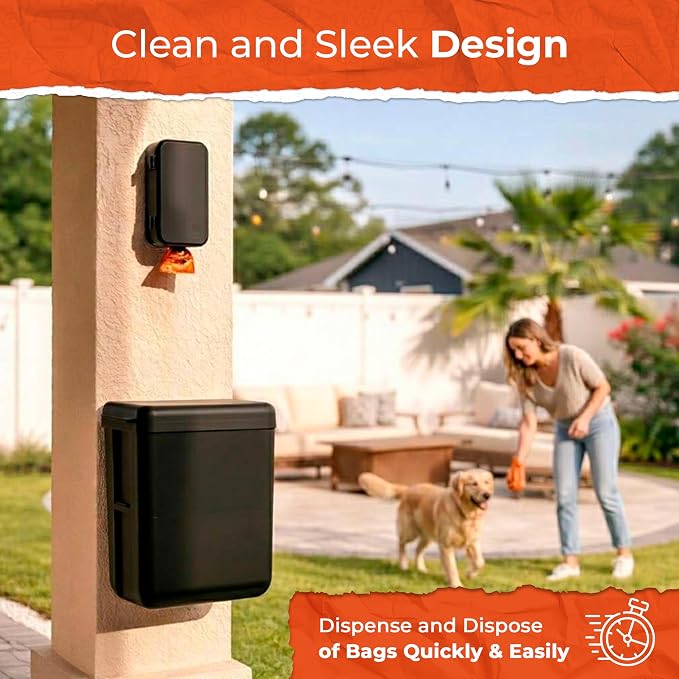 Pexter Dog Poop Bag Dispenser - Outdoor or Indoor Pet Waste Bag Dispenser Station - Stick-On or Screw-On Wall Mount - Poop Bags Storage Outdoor Container - Includes 4 Doggie Bag Rolls (Black) - Image 8
