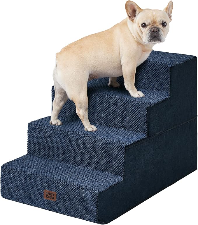 EHEYCIGA Dog Stairs for Bed 20" H, 4-Step Extra Wide Dog Steps, Navy | Pet Steps for Small Dogs and Cats for High Bed, Non-Slip Balanced Pet Ramp Indoor by EHEYCIGA