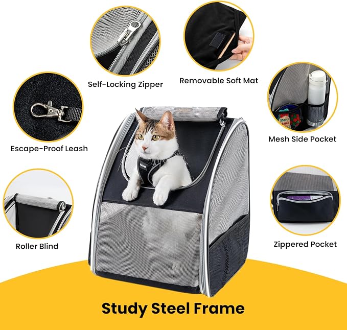 Conlun Cat Backpack Carrier for Small Dogs and Cats Fit Up to 15 Lbs,Small Dog Backpack, Foldable with 3-Side Mesh Windows, Pet Carrier for Travel & Hiking Friendly，Gray - Image 7