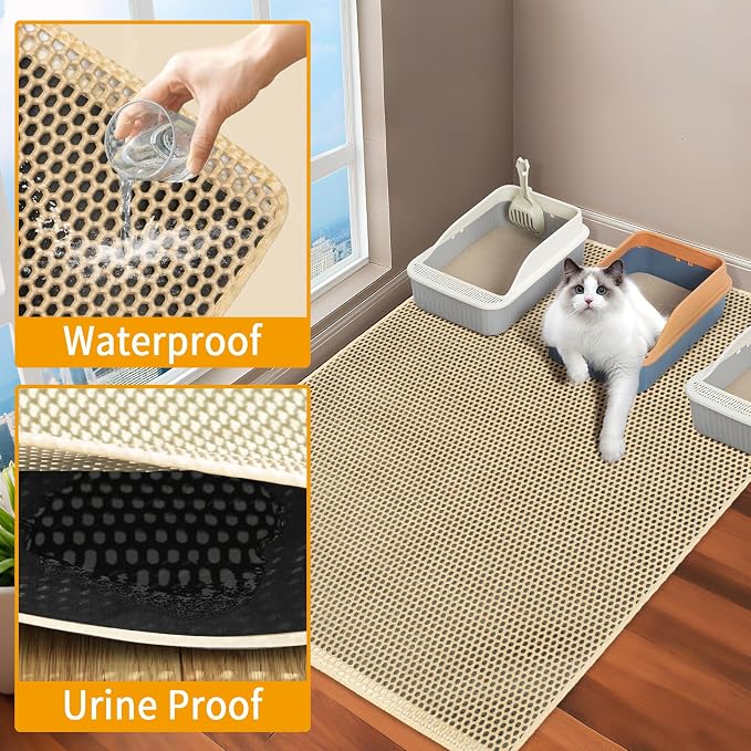 Large Cat Litter Box Mat,35''X 25'' Litter Trapping Mat for indoor Cat, Litter box Mat for Floor, 2 Layer Litterbox Catcher Rug for Kitty Pet,Waterproof Urine Proof, Clean Easily, Non-Slip - Image 4