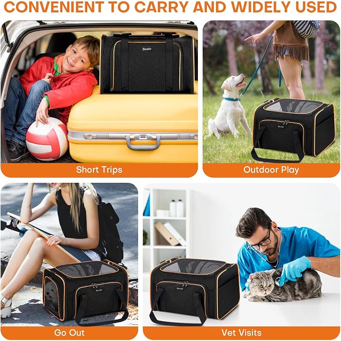 Pet Carrier, Large Soft Sided Expandable Travel Carrier with Steel Frame, Anti-Scratch Mesh, Removable Fleece Pad and Pockets for Cats, Dogs and Small Animals up to 15 lbs (Black, 5 Sides Expandable) - Image 3