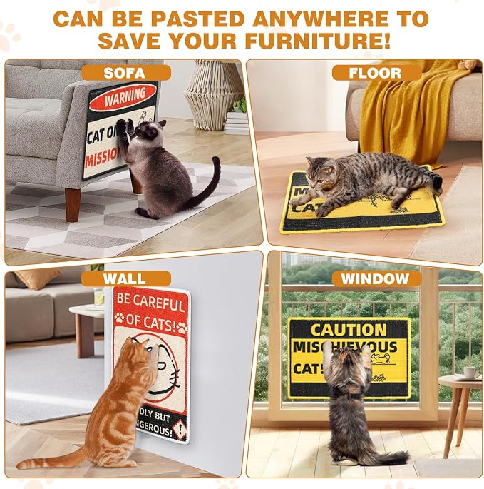 Sisal Cat Scratcher Post Mat (Use on Wall, Couch and Carpet), Durable and Shedding-Resistant Cat Scratching Surface - 21.7x13 inch with Hoop and Loop Adhesives, Twist Pins（red） - Image 2