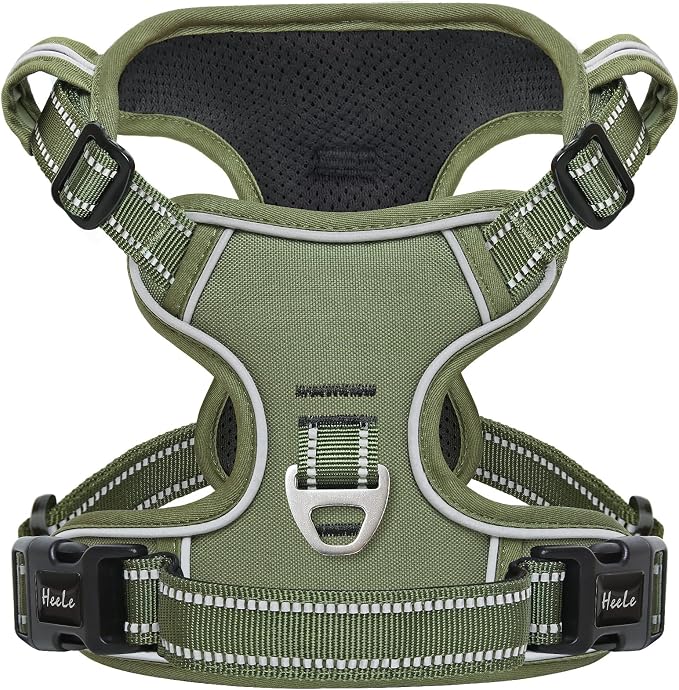 HEELE Dog Harness, No Pull Adjustable Padded Reflective Harness for Small Medium Large Dogs with Handle for Walking Training, Green, M | No Choke with Control Handle, Soft Breathable Padded Pet Vest, Adjustable, Reflective Front Clip Vest for Night Wal... by HEELE