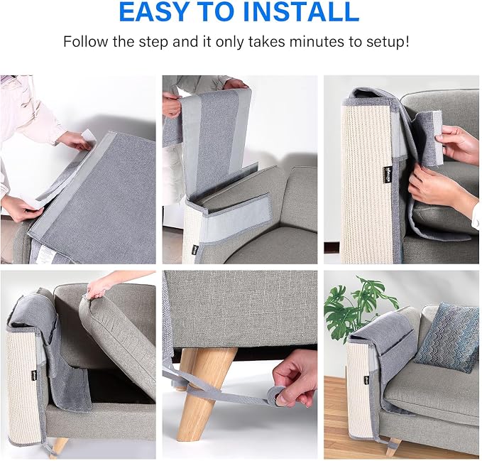 NATUYA Cat Scratch Furniture Couch Protector - Large Sisal Cat Scratching Pad Sofa Corner Arm Shield, Cat Scratcher for Sofa (All Gray, Left) - Image 7