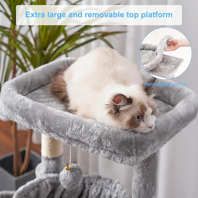 Hey-brother Cat Tree Tower with Large Bed, Hammocks, Scratcher, MPJ006SW | 35.4 Inches Cat House with Cozy Condo, Sisal Scratching Posts for Indoor Cats, Light Gray - Image 4